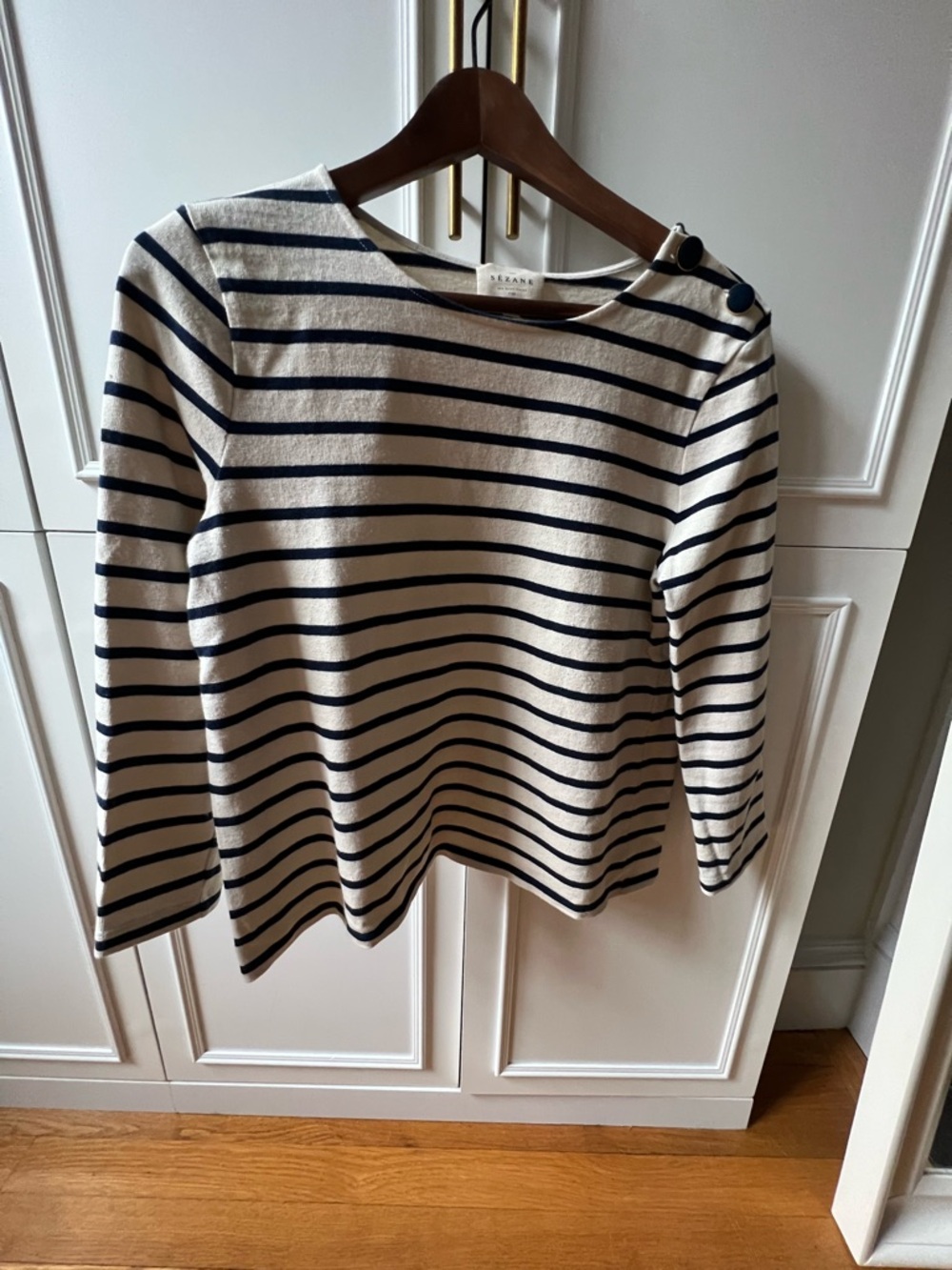 Sezane Navy and Cream Striped Top
